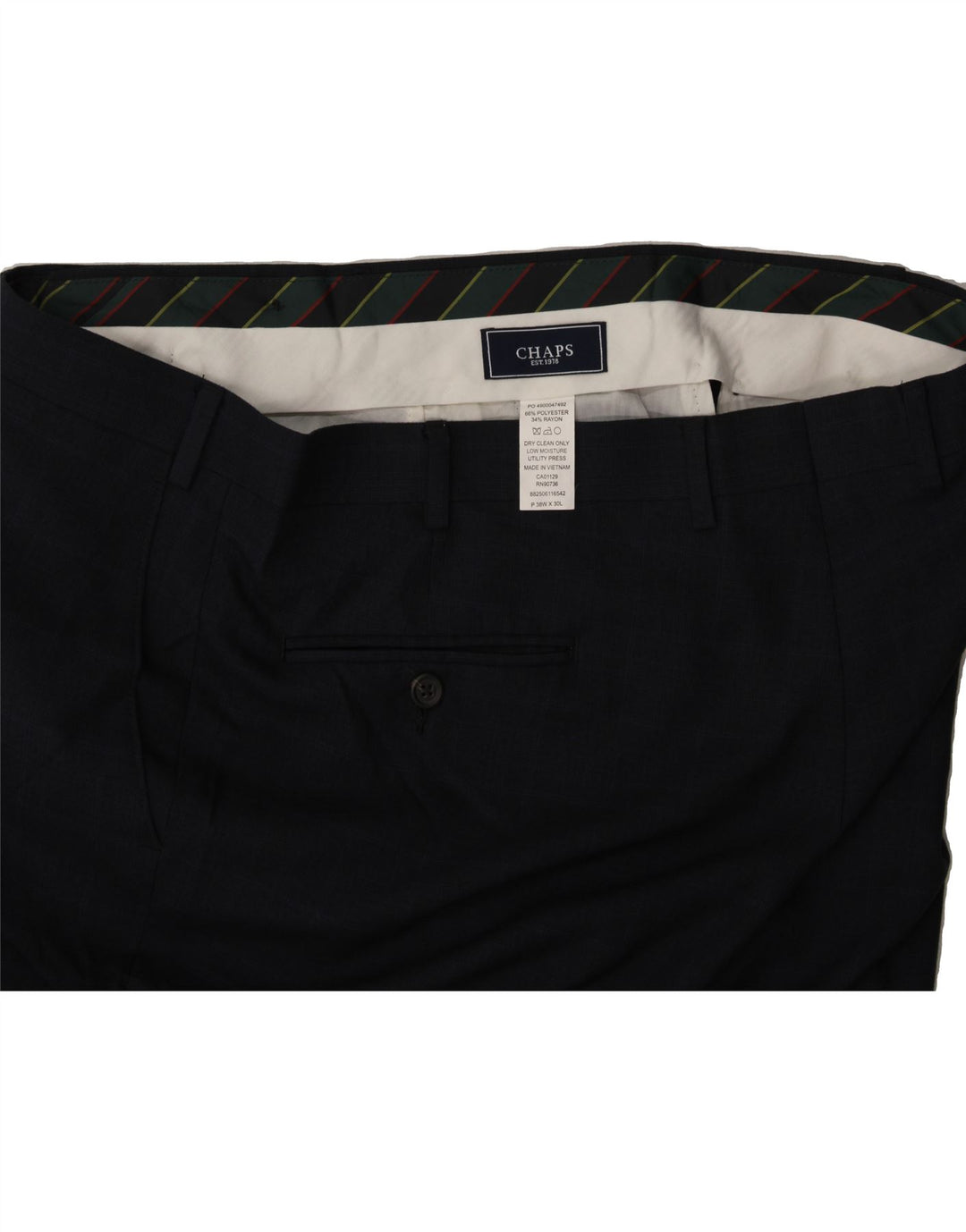 CHAPS Mens Straight Suit Trousers W36 L30 Navy Blue Check Polyester Vintage Chaps and Second-Hand Chaps from Messina Hembry 
