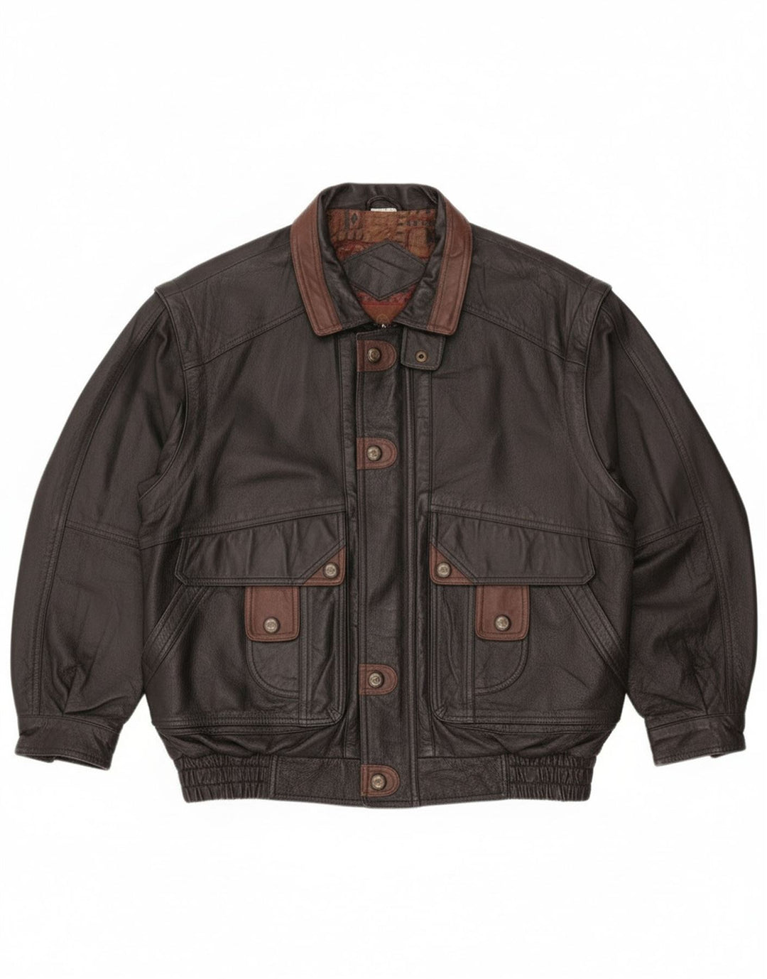 Chaqueta de cuero vintage para hombre IT 50 cuero negro grande