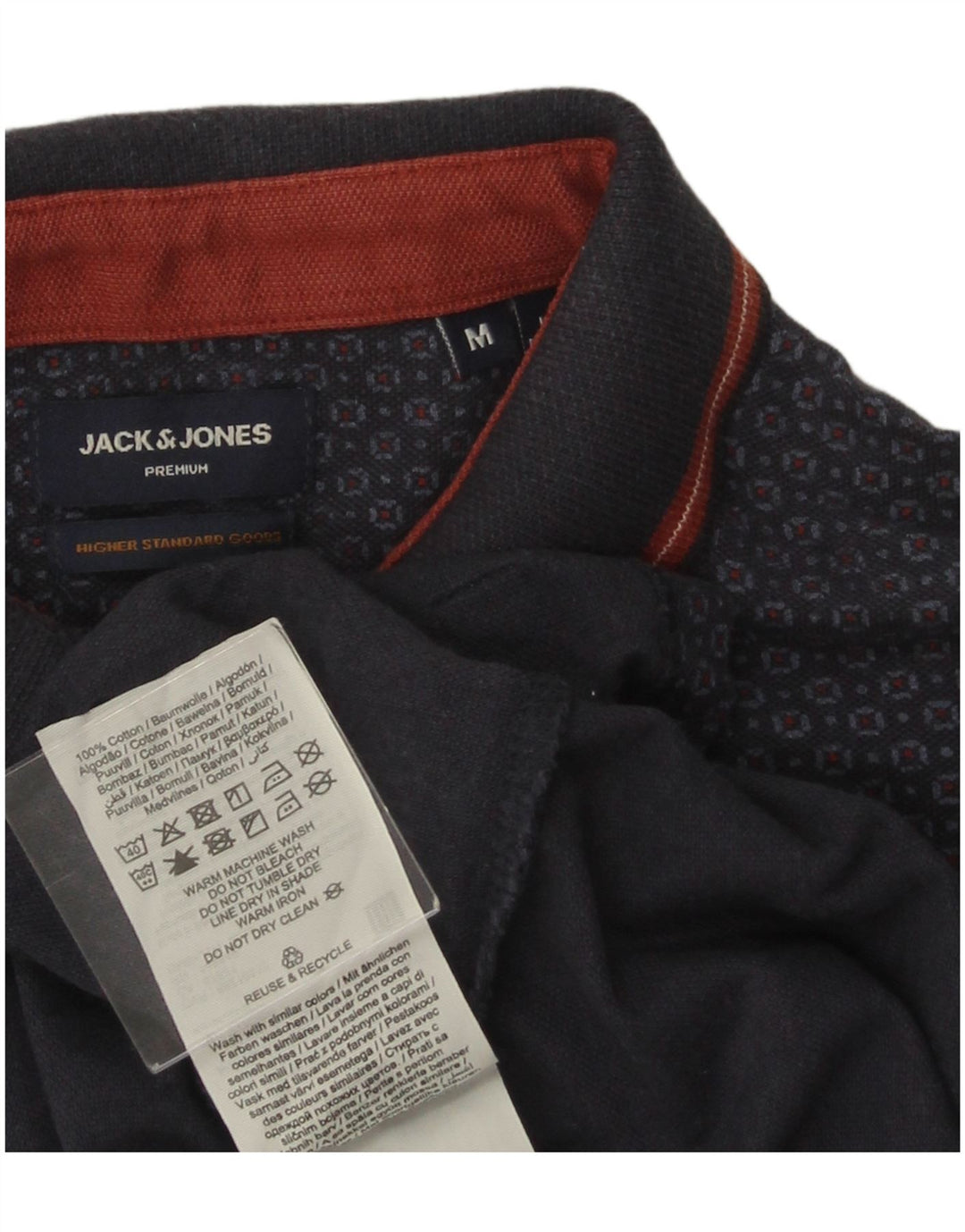 JACK & JONES Polo premium para hombre de algodón geométrico en azul marino mediano