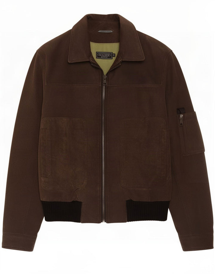 Chaqueta bomber básica de ante para hombre IT 50 cuero marrón grande