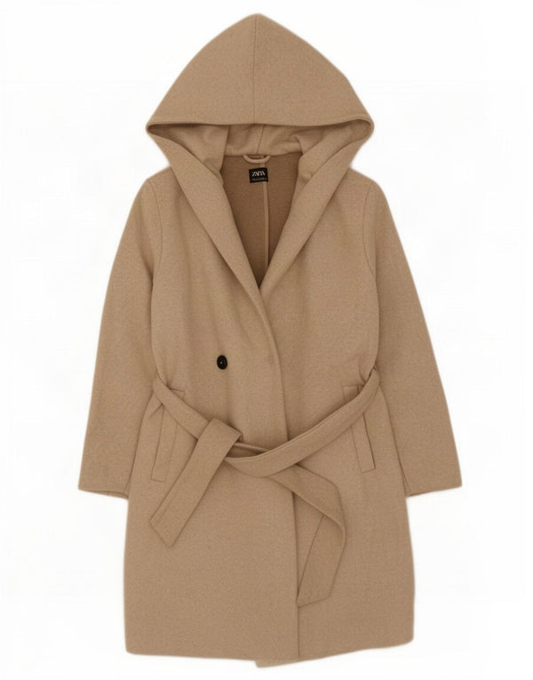 Zara Mujer Abrigo Con Capucha UK 10 Small Beige Poliéster