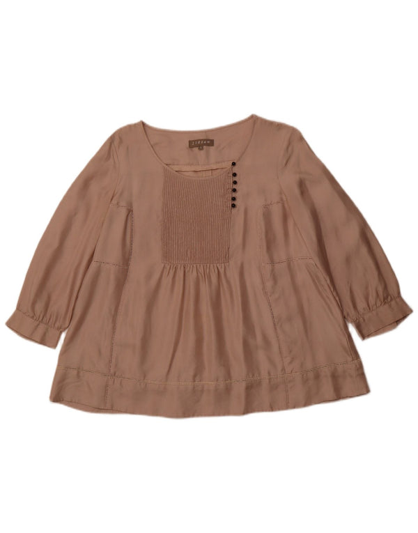 JIGSAW Blusa de manga 3/4 para mujer UK 10 Small Beige Silk