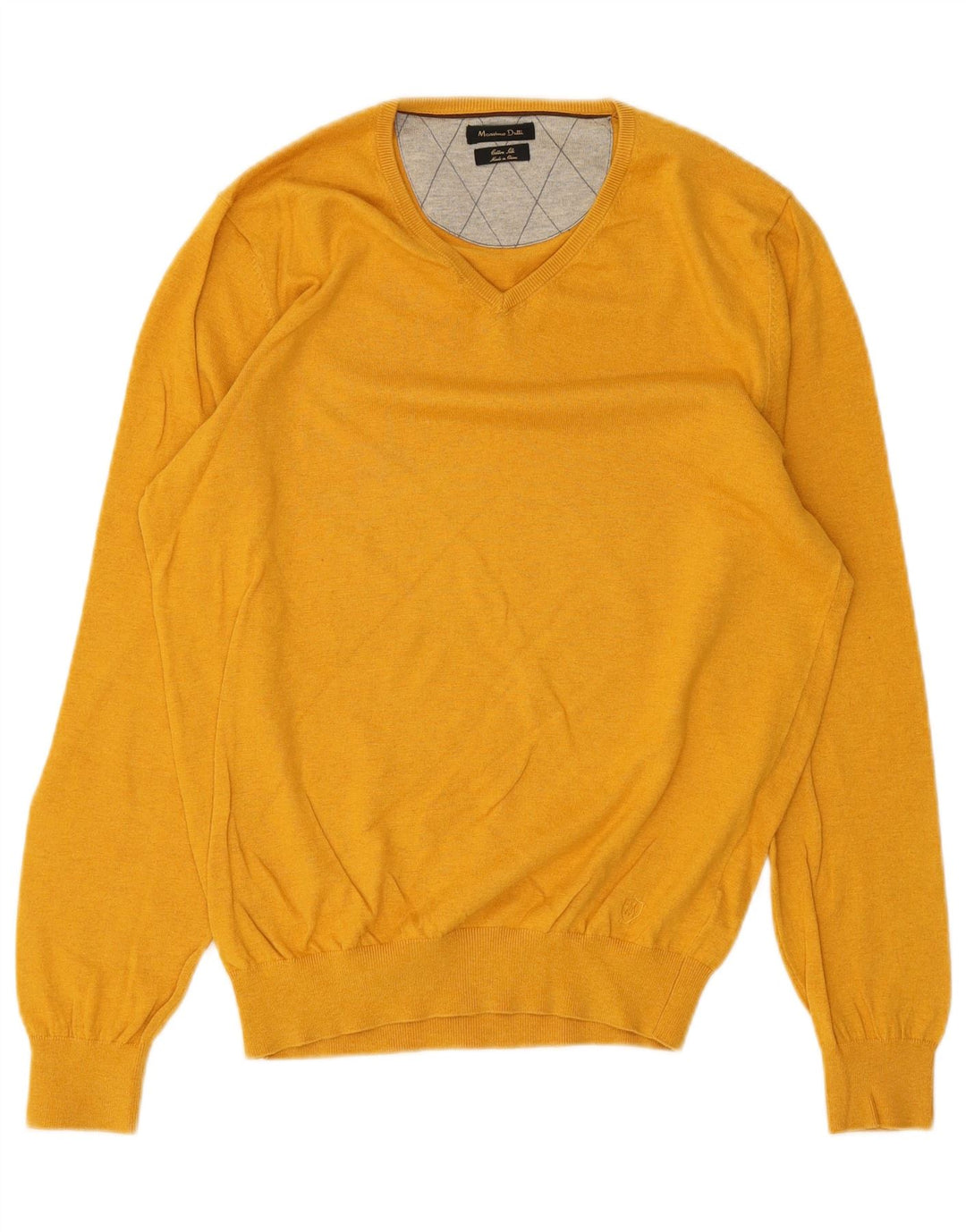 Jersey Massimo Dutti Hombre Cuello Pico Algodón Amarillo Medio