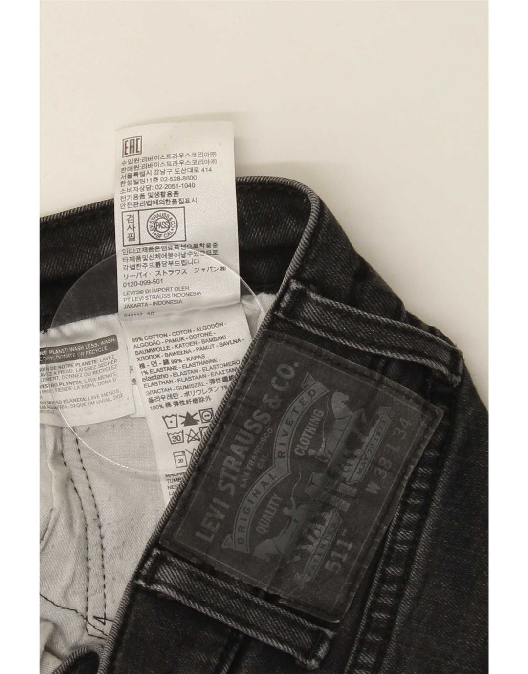 Levi's Hombre 511 Slim Jeans W38 L34 Algodón Negro