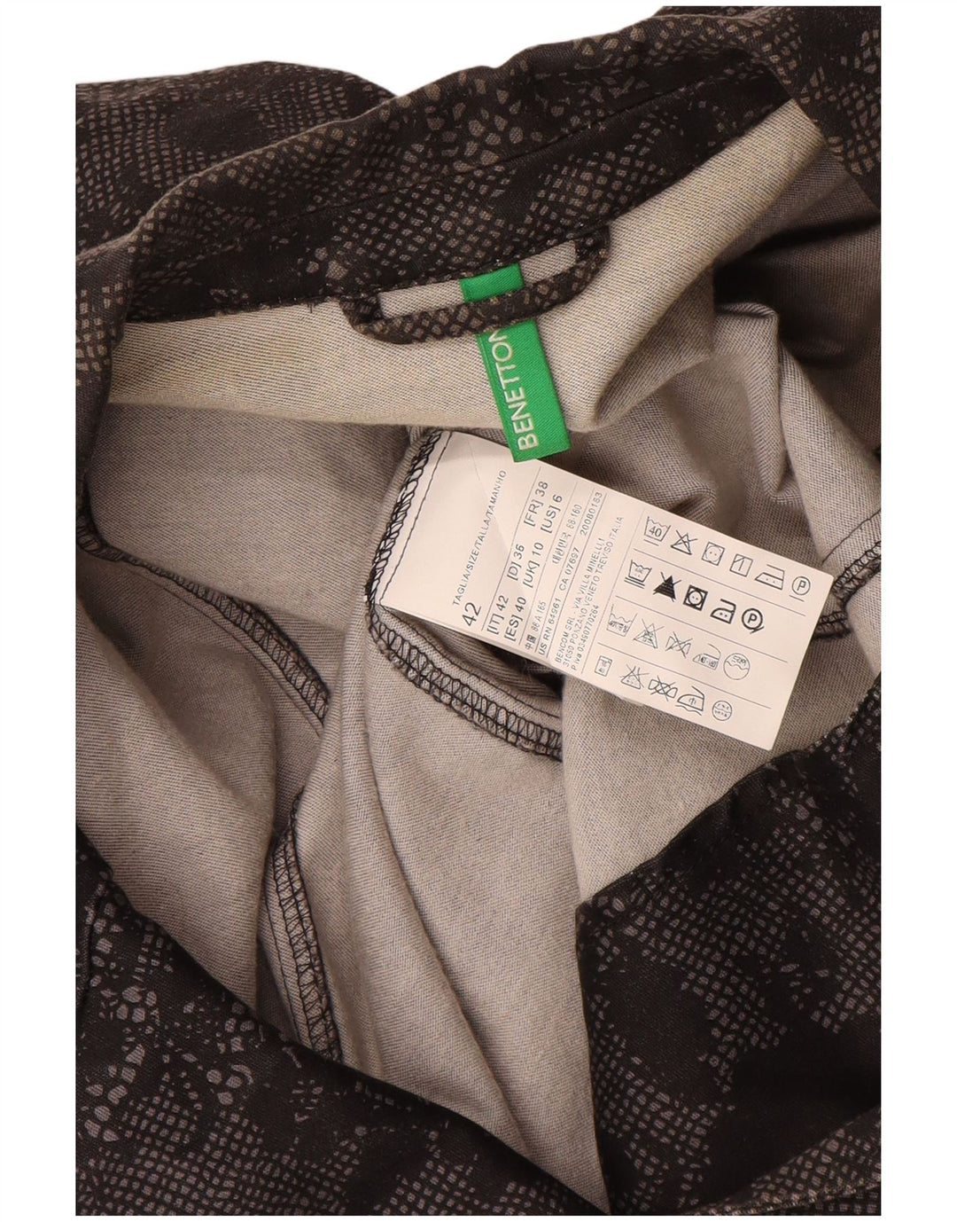Benetton Chaqueta Americana De 1 Botón Para Mujer ES 40 Small De Algodón Floral Negro