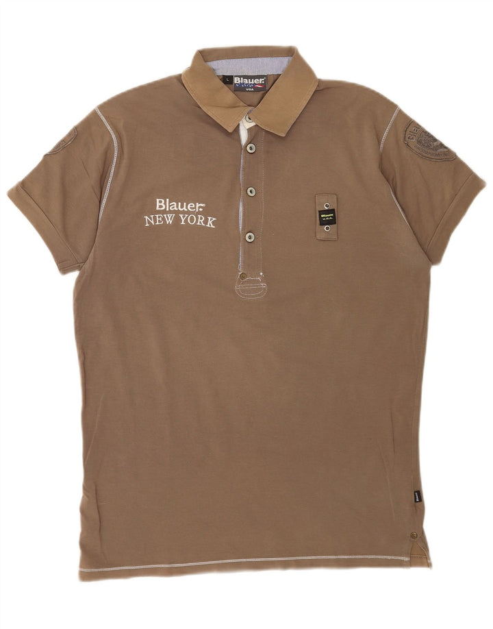 Blauer Polo Gráfico para Hombre Marrón Grande