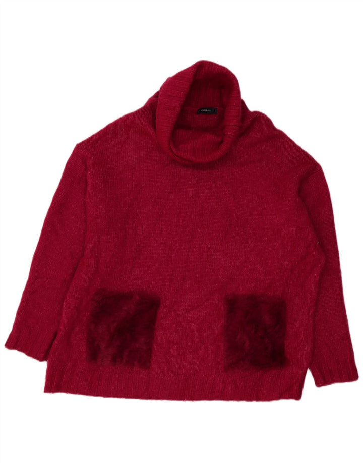 Zara Mujer Jersey Oversize Con Cuello Vuelto UK 40 Acrílico Rosa Mediano