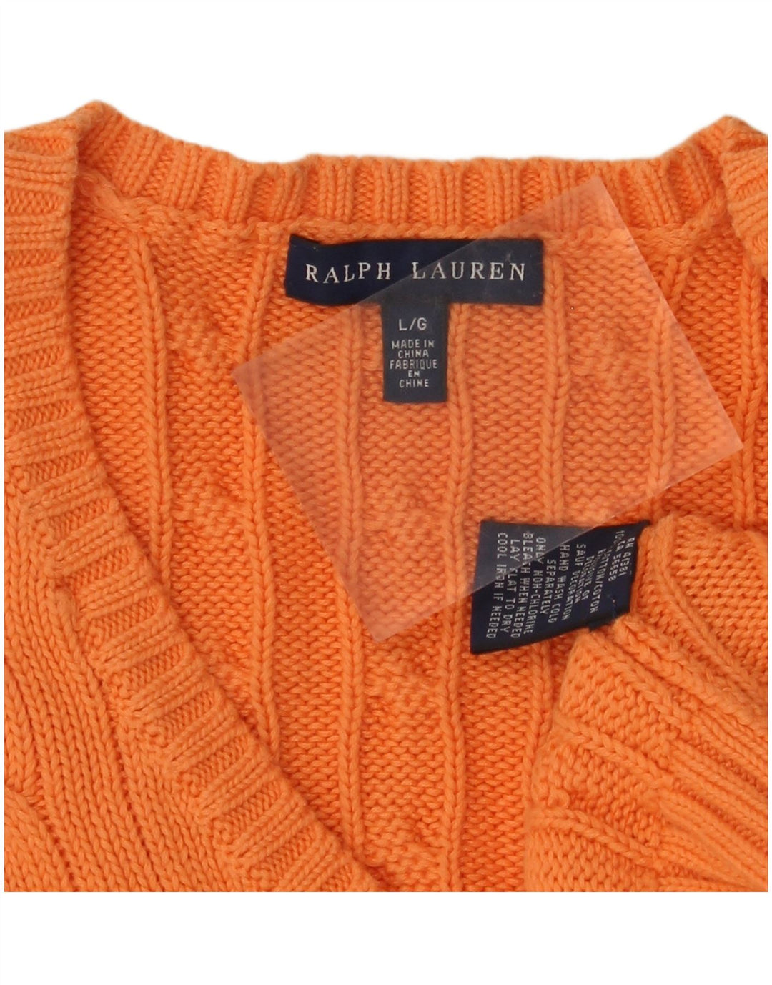 RALPH LAUREN Jersey con cuello en V para mujer UK 14 Grande Algodón naranja
