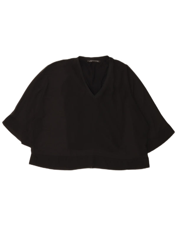 Zara Mujer Blusa Manga 3/4 Top UK 42 Medium Negro