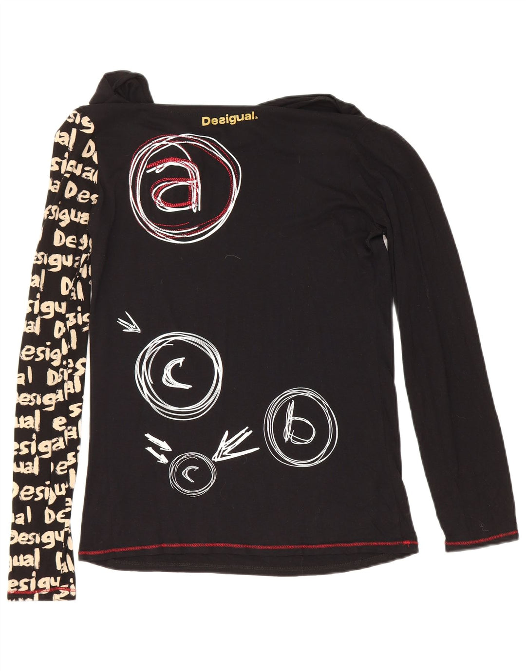 Desigual Mujer Gráfico Top Manga Larga UK 12 Mediano Negro