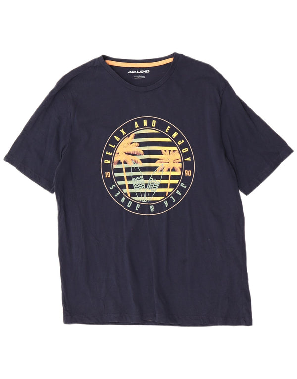 Jack & Jones - Camiseta gráfica para hombre, talla grande, algodón azul marino