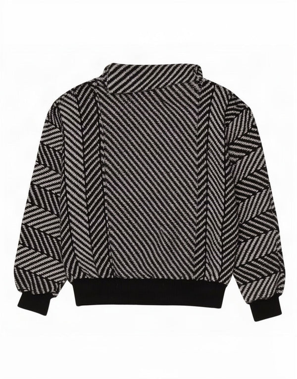 Vintage mujer rollo cuello jersey suéter Reino Unido 12 algodón de rayas negro medio