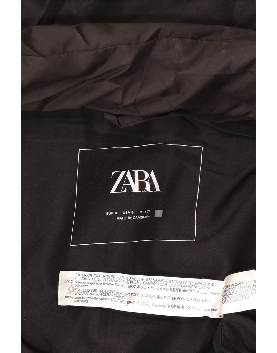 Zara Mujer Abrigo Acolchado Sin Mangas Con Capucha UK 44 Medio Negro Poliéster