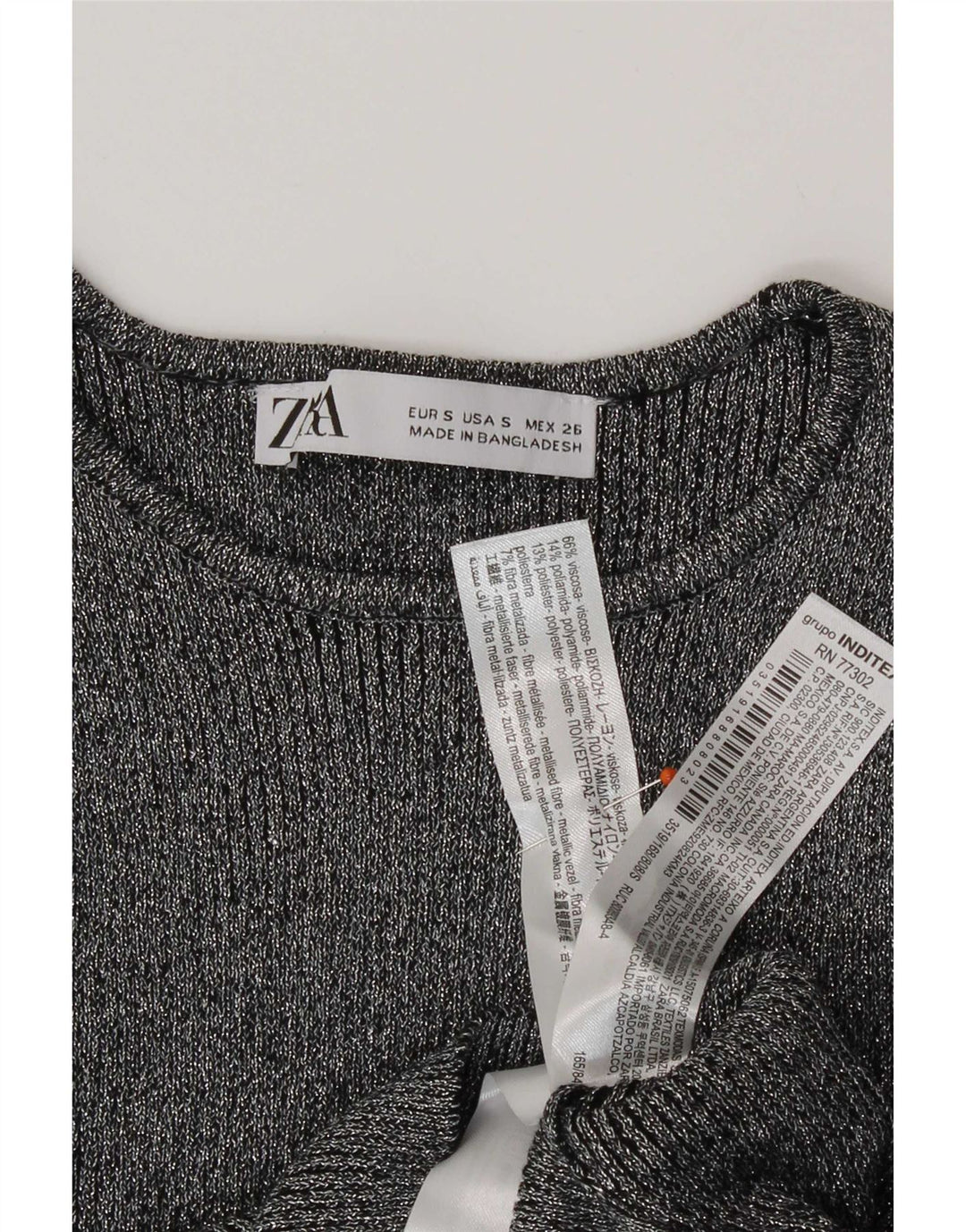 Zara Mujer Blusa Corta Top UK 8 Small Viscosa Moteada Plateada