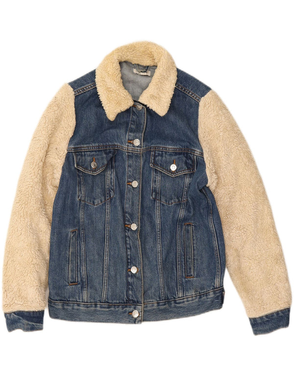 Topshop Chaqueta vaquera de piel sintética holgada para mujer UK 6 XS Azul Colorblock