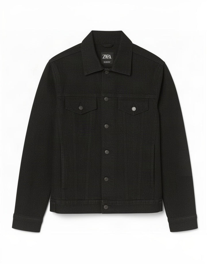 Zara Chaqueta Vaquera Hombre UK 38 Mediana Algodón Negro