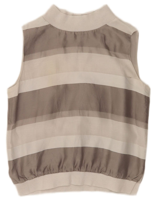 Blusa Emporio Armani Mujer Sin Mangas Top IT 40 Small Gris Rayas Algodón