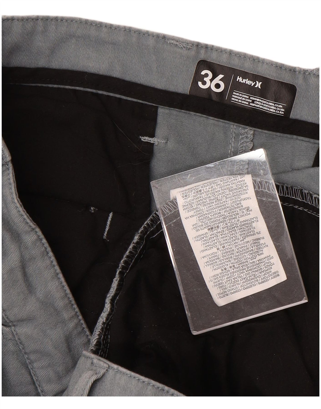 HURLEY Pantalón chino recto para hombre W36 L32 Algodón gris