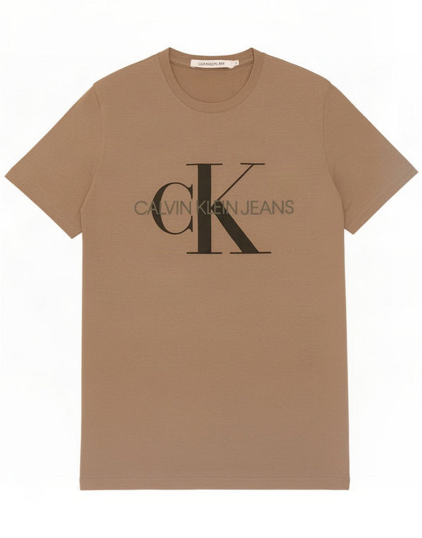 Calvin Klein Jeans Camiseta gráfica para mujer Top UK 10 Small Beige Cotton