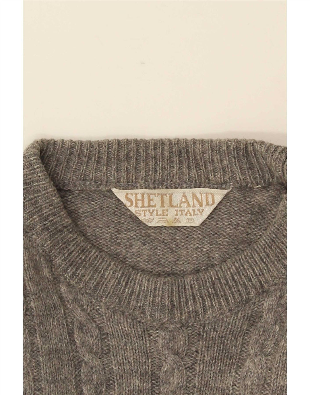 Vintage hombres cuello redondo jersey suéter gris medio lana geométrica