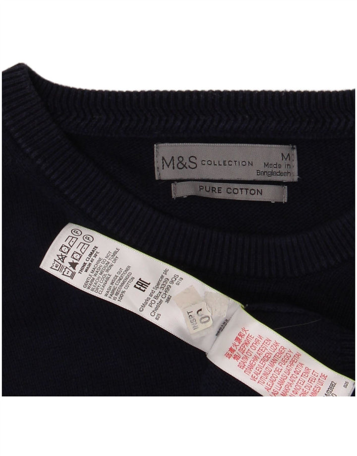 MARKS & SPENCER Jersey de cuello redondo para hombre de algodón azul marino medio
