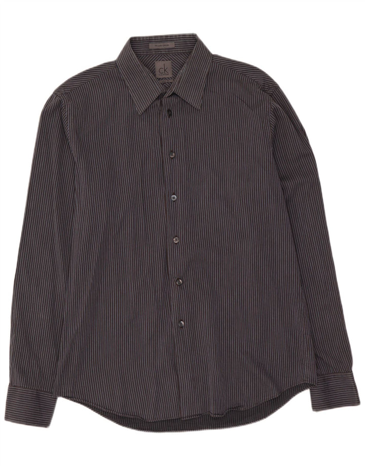 CALVIN KLEIN Camisa slim fit para hombre Talla 41 16 Algodón a rayas gris grande