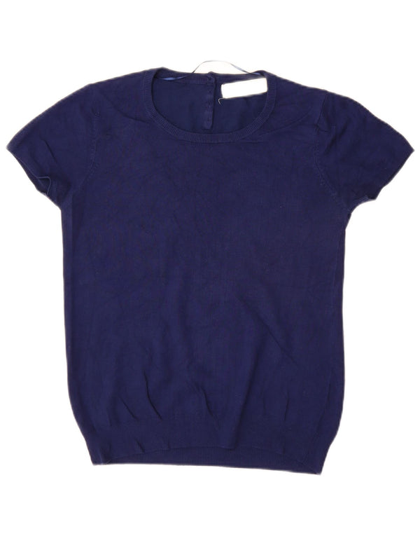 Zara Jersey de manga corta con cuello redondo para mujer, talla 40, talla M, azul marino