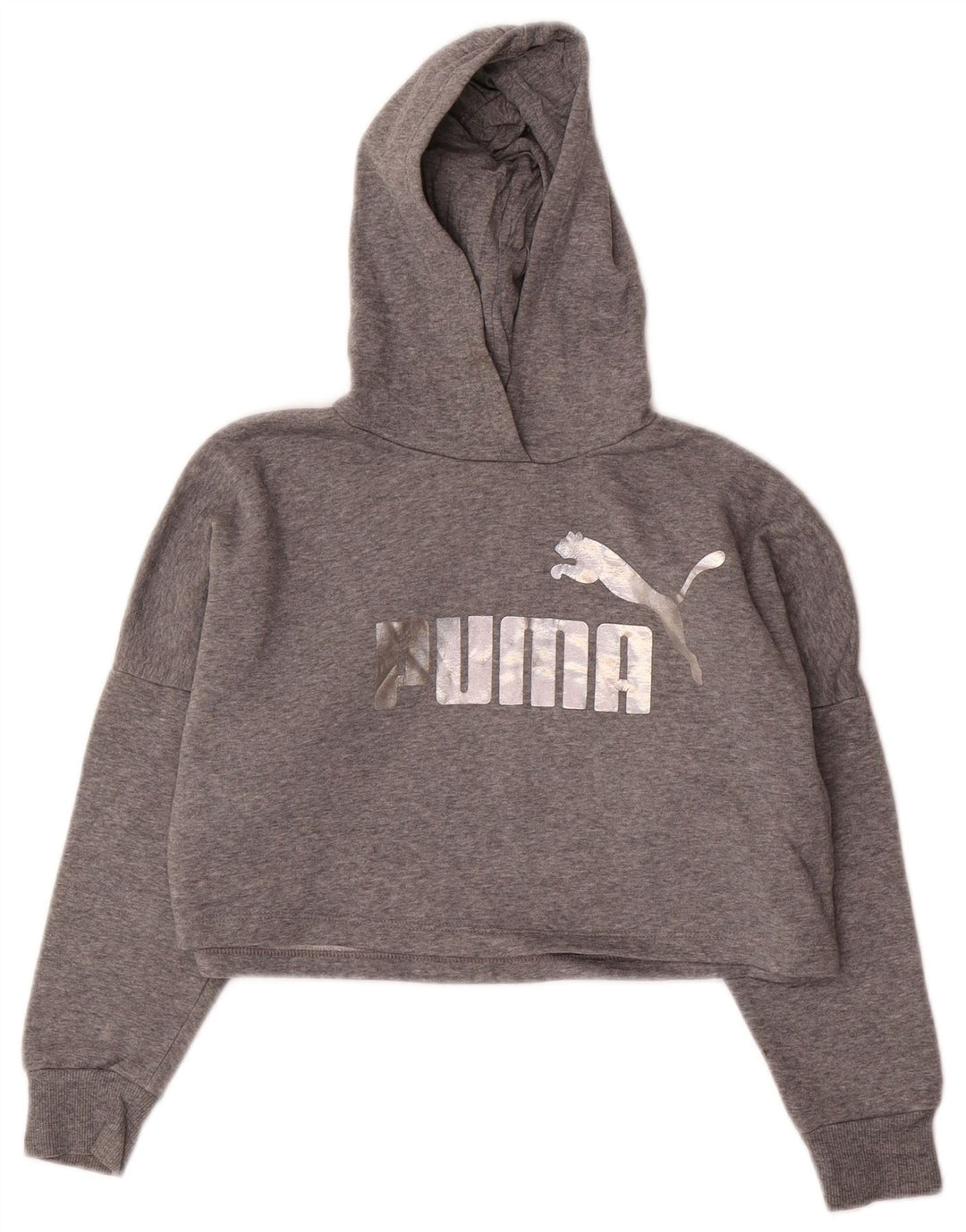 PUMA Jersey con capucha y gráfico corto para niñas 9-10 años Algodón gris