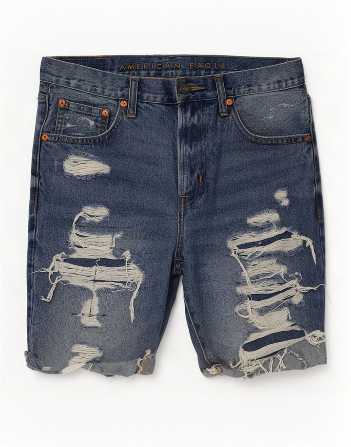 American Eagle Pantalones cortos de mezclilla desgastados para hombre W31 Algodón azul medio