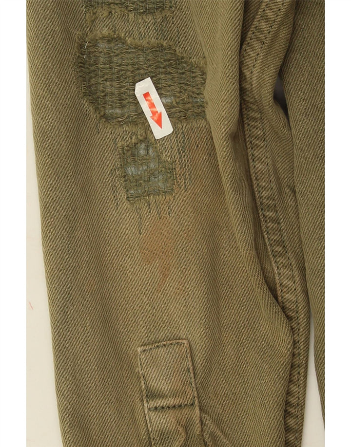 Zara Hombre Camisa Vaquera Desgastada De Corte Relajado Algodón Caqui Medio