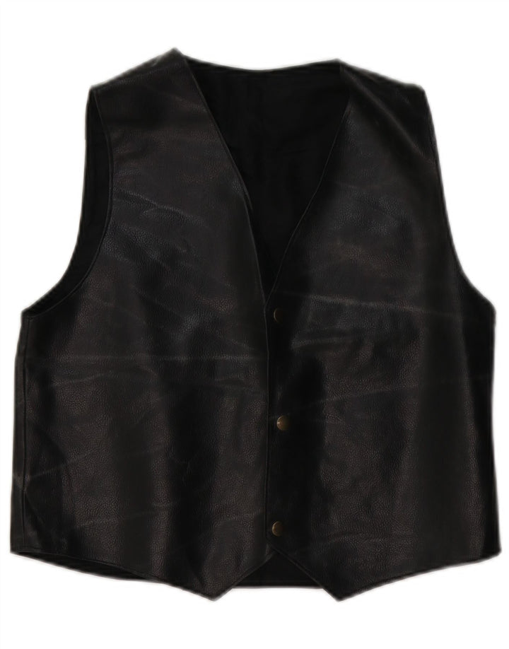 Vintage mujer cuero chaleco Reino Unido 14 medio negro