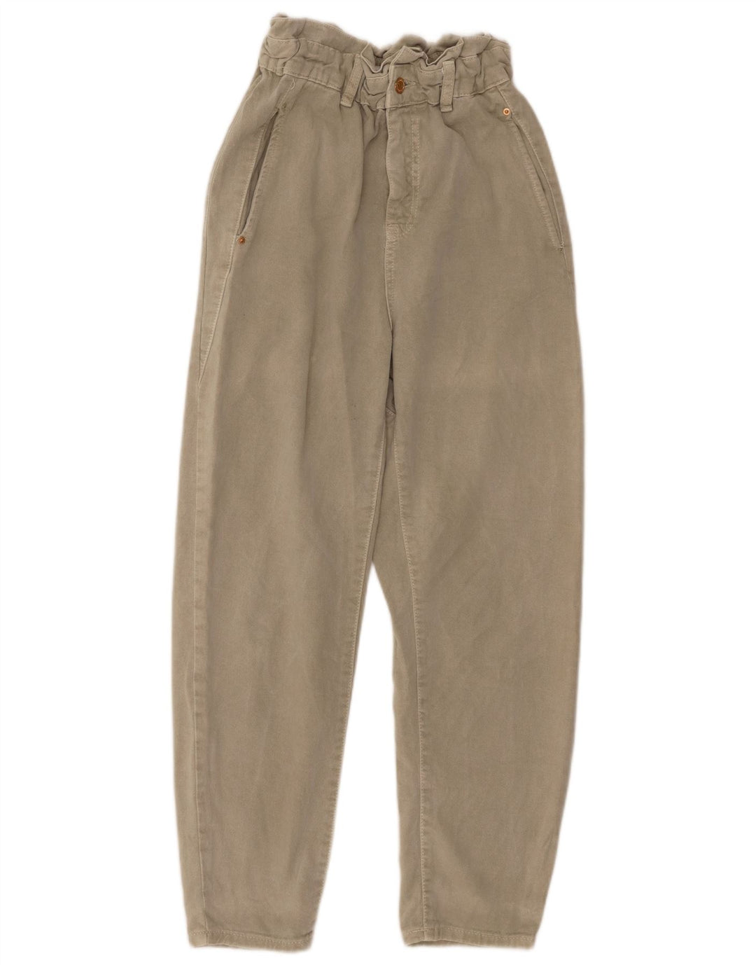 ZARA Mujer Pantalones Casuales Cónicos De Cintura Alta EU 36 XS W26 L26 Gris