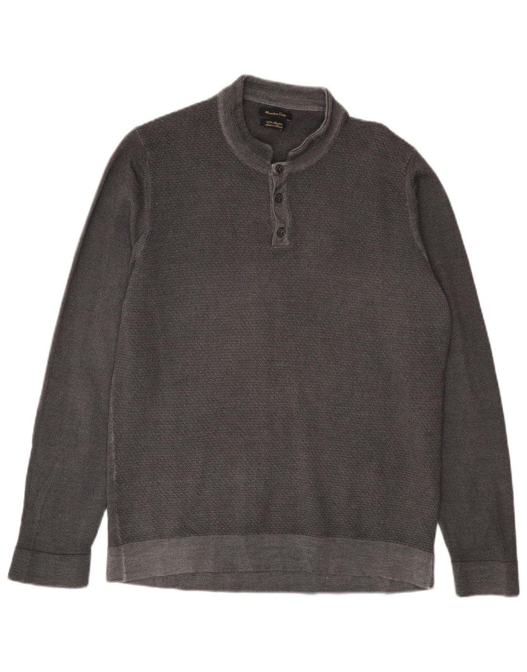MASSIMO DUTTI Jersey De Cuello Con Botones Para Hombre 2XL Gris Lana Merino