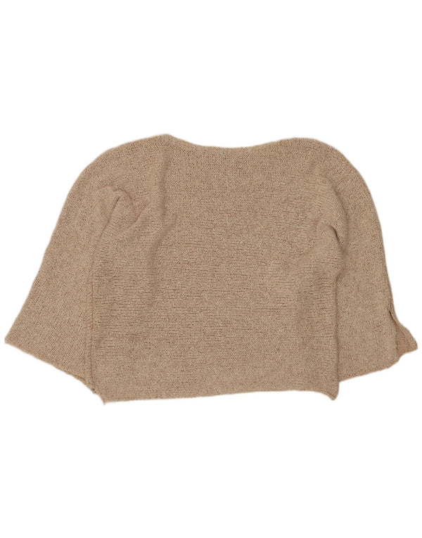 Zara Mujer Crop Jersey De Cuello Barco De Gran Tamaño UK 44 Medio Beige