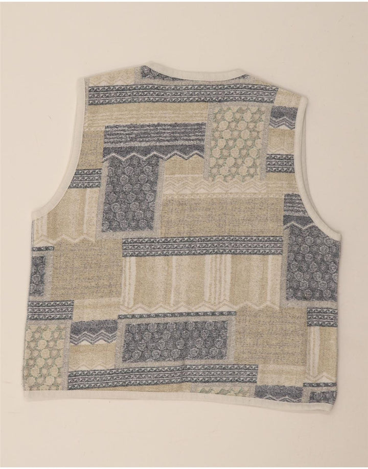 VINTAGE Chaleco abierto para mujer Reino Unido 18 XL Beige Patchwork