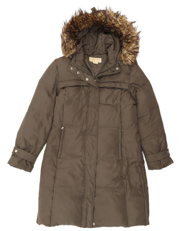 Michael Kors Abrigo acolchado con capucha para mujer UK 14 Mediano Caqui Poliéster Invierno