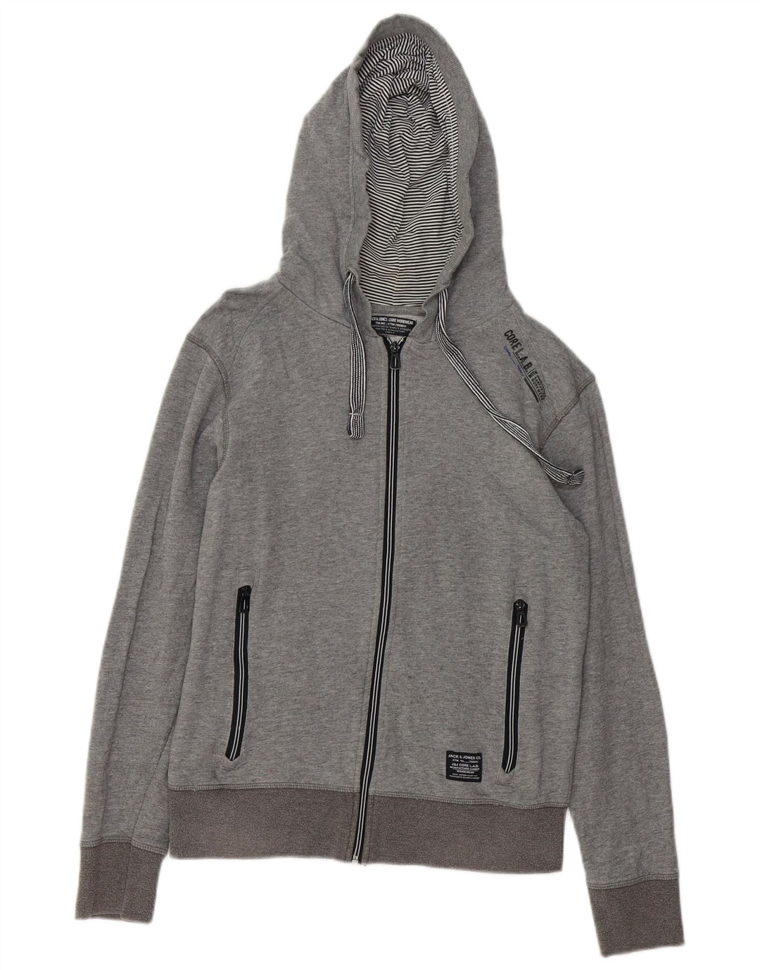 JACK & JONES Suéter con capucha y cremallera gráfica para hombre pequeño gris moteado