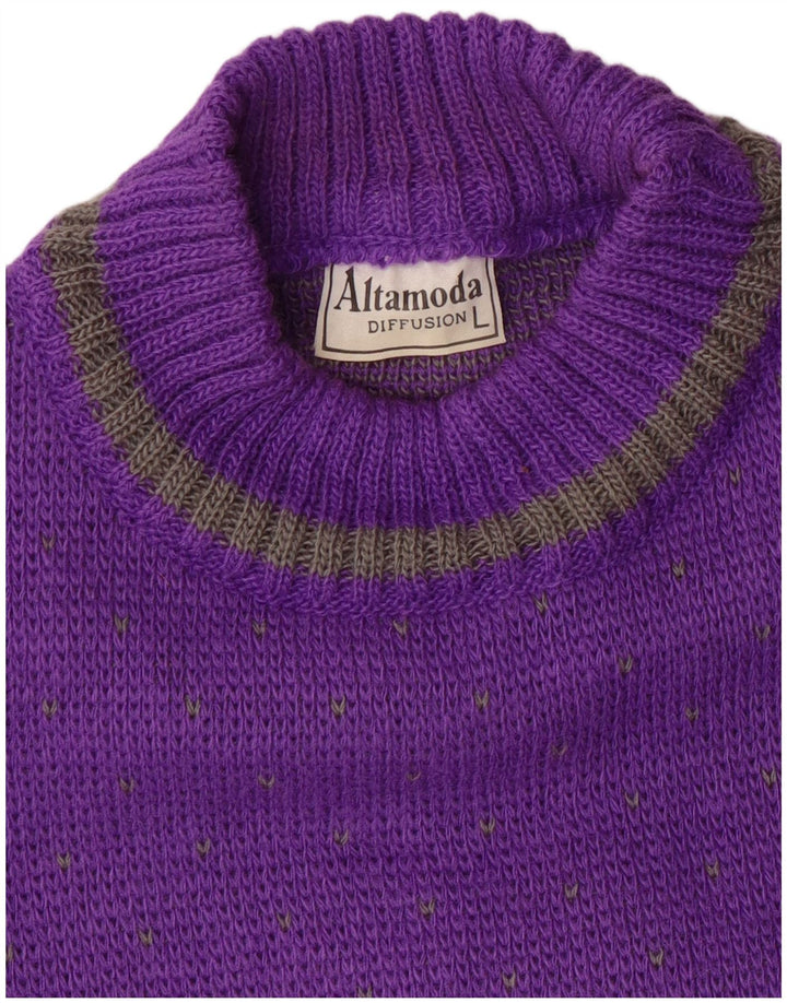 ALTA MODA Suéter gráfico con cuello redondo para mujer UK 40 Lana morada grande