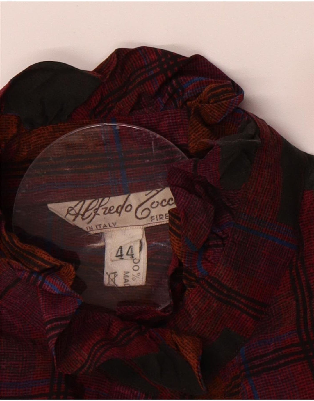 Vintage mujer volante frente camisa blusa IT 44 marrón medio comprobar seda