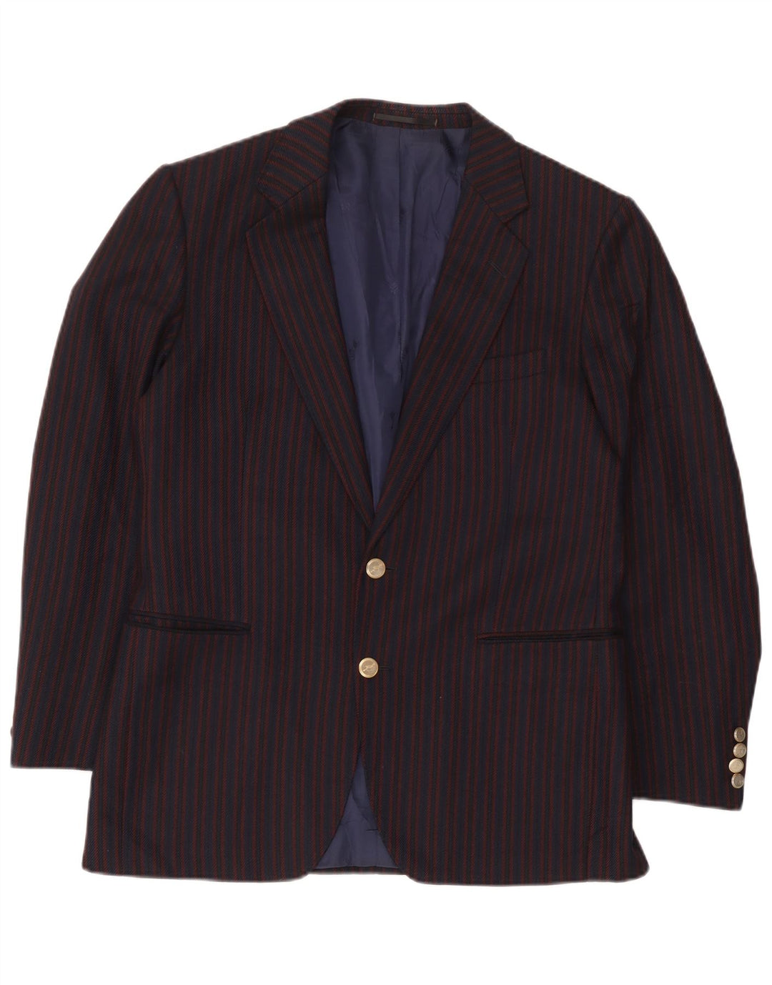 Vintage hombres 2 botones Blazer chaqueta Reino Unido 38 medio azul marino rayas lana