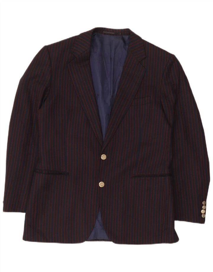Vintage hombres 2 botones Blazer chaqueta Reino Unido 38 medio azul marino rayas lana
