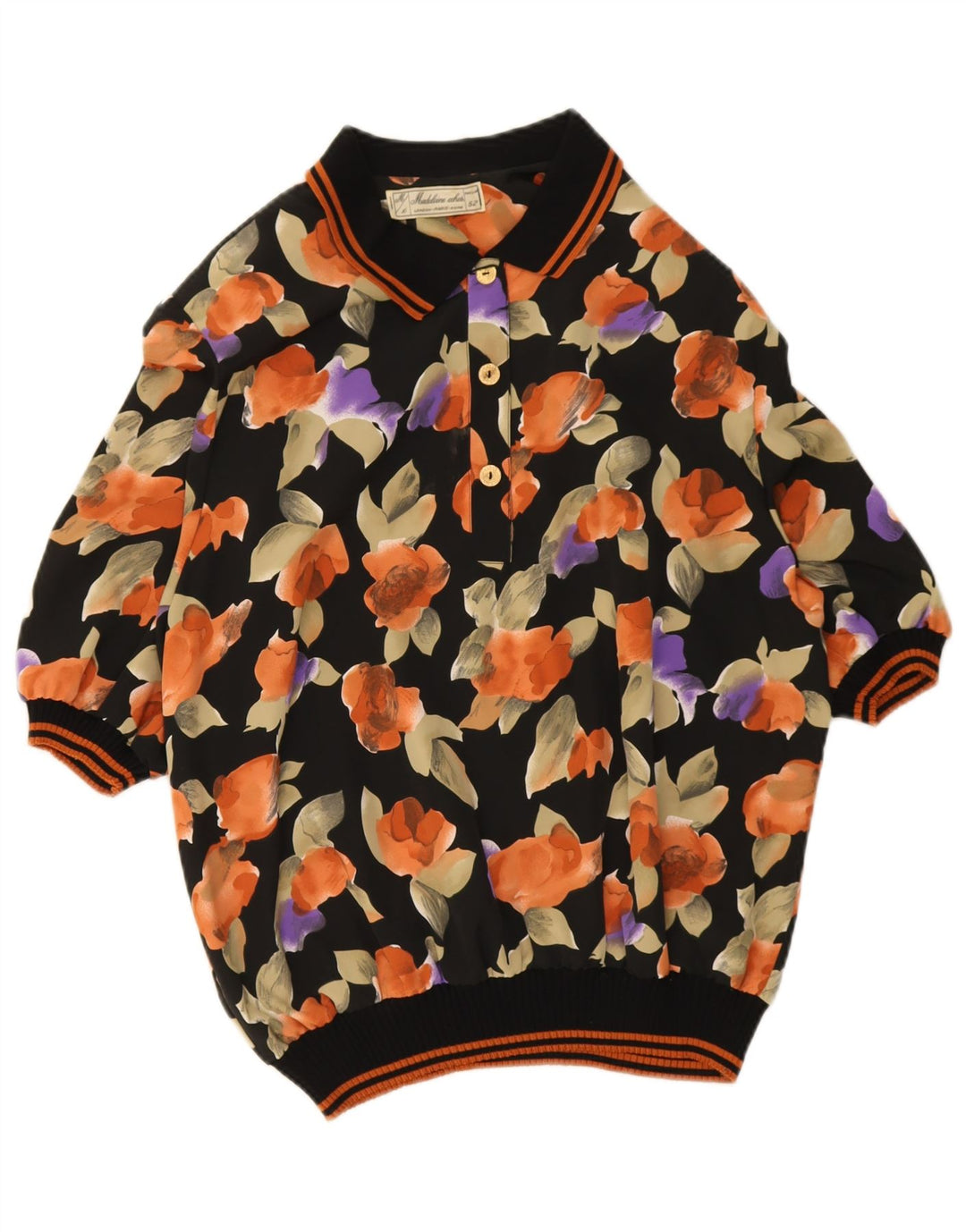 Vintage mujer jersey camisa IT 52 2XL negro floral