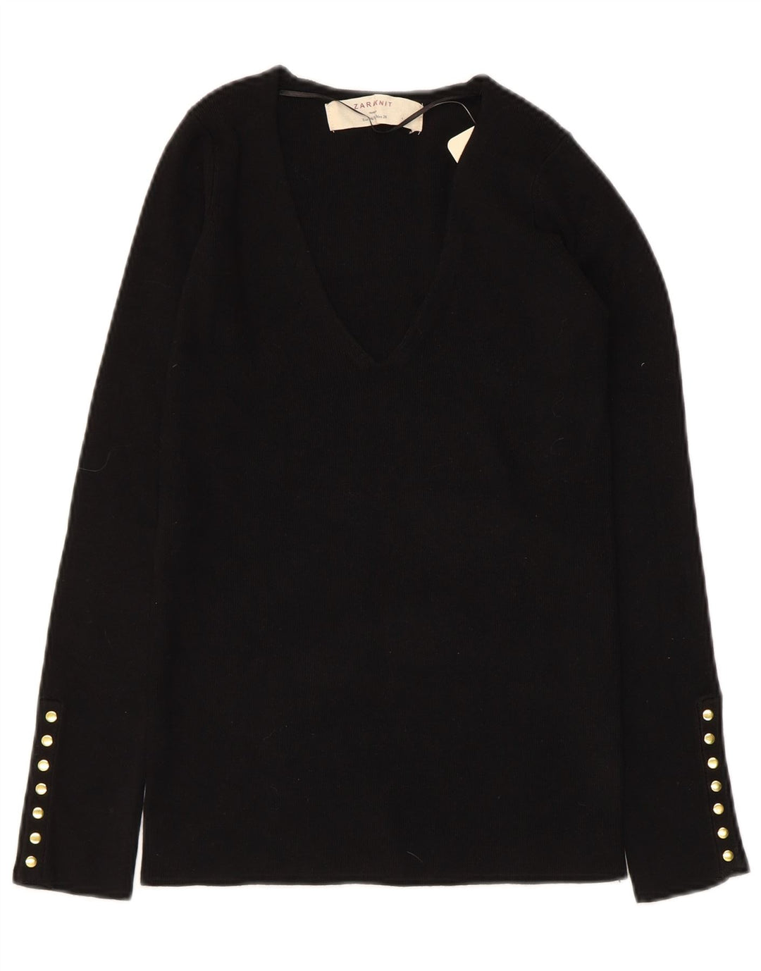 ZARA Jersey con cuello en V para mujer UK 12 Medium Black Rayon