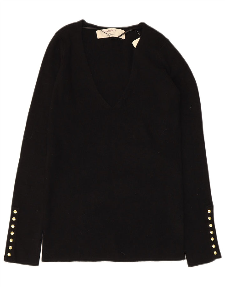 ZARA Jersey con cuello en V para mujer UK 12 Medium Black Rayon