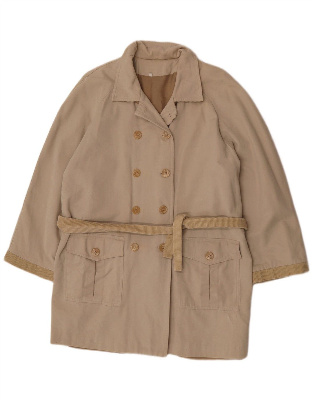 Vintage mujer doble pecho abrigo Reino Unido 14 grande beige