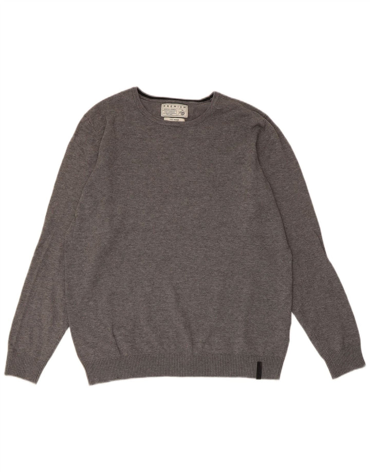 JACK & JONES Jersey de cuello redondo a medida para hombre de algodón gris medio