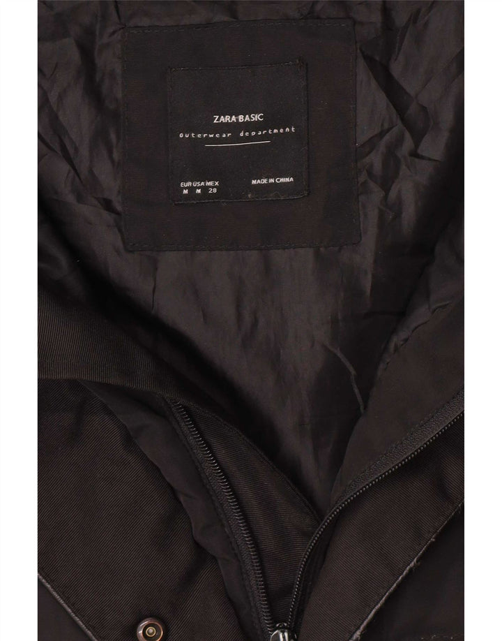 Zara Mujer Abrigo Acolchado Con Capucha UK 44 Medium Negro