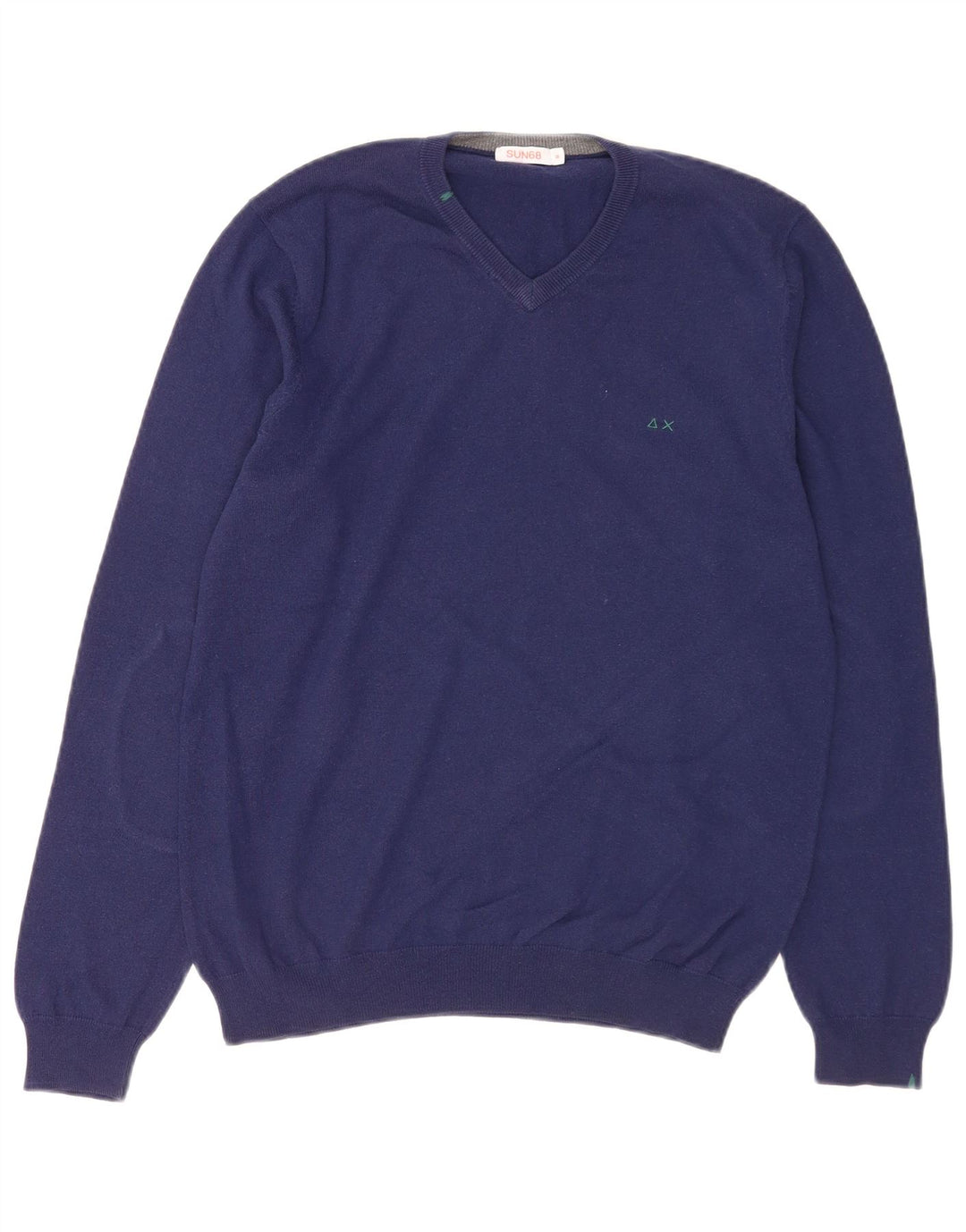SUN68 Jersey con cuello en V para hombre de lana azul medio