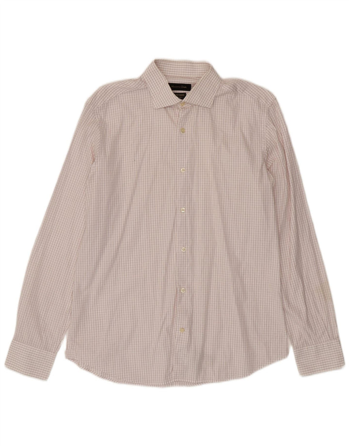 Massimo Dutti Camisa Hombre EU 42 Grande Cuadros Blanco Algodón