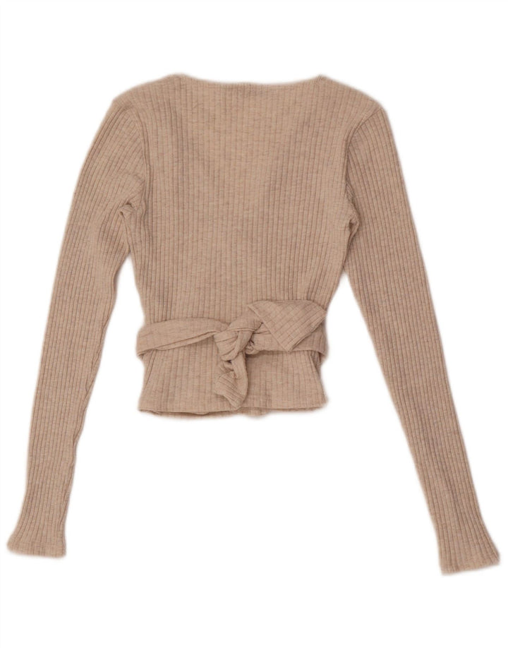 Zara Mujer Crop Wrap Cardigan Top UK 42 Poliéster Beige Medio